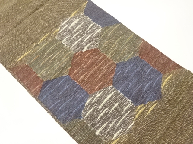 手織り紬亀甲模様織出し名古屋帯